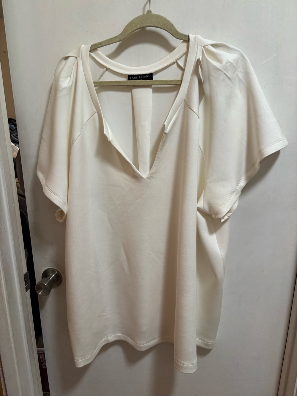Lane Bryant Cream V-Neck Short Sleeve Blouse